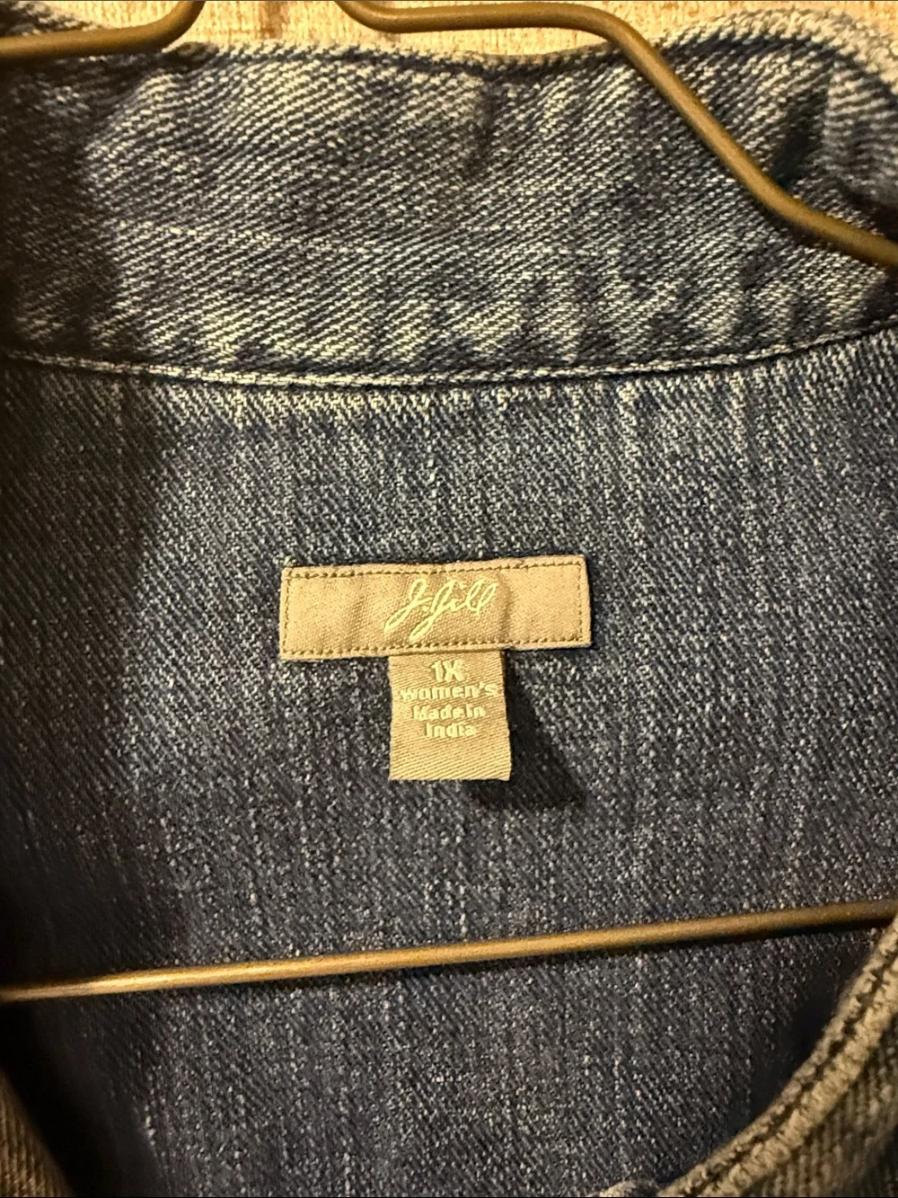 J. Jill 1X Denim Jacket Blue Stretch button front with Mandarin Collar Plus Size